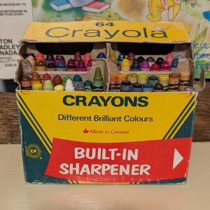 Vintage Crayola 64 Ct Crayon Box - 1980s Partial Set - Used Crayons